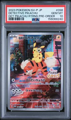 2023 POKEMON JAPANESE SV-P PROMO #098 DETECTIVE PIKACHU PSA 10 - Image 1