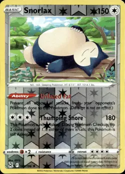 Snorlax 143/196 Holo Rare Lost Origin Pokemon Reverse Holo Near Mint - Image 1