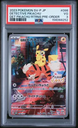 2023 POKEMON JAPANESE SV-P PROMO #098 DETECTIVE PIKACHU PSA 3 - Image 1
