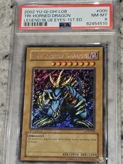 Yu-Gi-Oh! Tri-Horned Dragon LOB-000 Secret Rare GLOSSY 1st Edition PSA 8 - Image 1