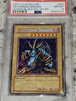 Yu-Gi-Oh! Tri-Horned Dragon LOB-000 Secret Rare GLOSSY 1st Edition PSA 8 - Image 2