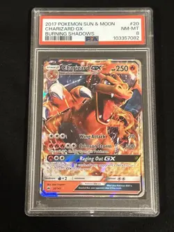 2017 POKEMON SUN & MOON BURNING SHADOWS #20 CHARIZARD GX PSA 8 - Image 1