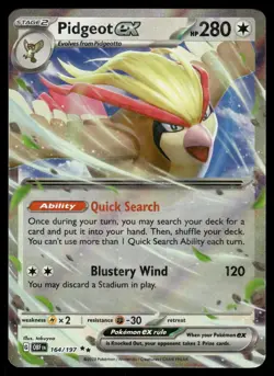 Pidgeot ex 164/197 Double Rare Obsidian Flames Pokemon NM - Image 1
