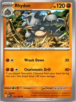 Rhydon 112/165 - Pokemon TCG SV: Scarlet & Violet 151 - - Uncommon - NM - Image 1
