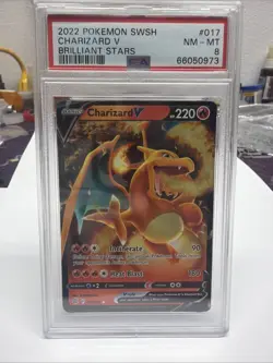 2022 POKEMON SWORD & SHIELD BRILLIANT STARS #017/172 CHARIZARD V PSA 8 - Image 1