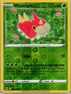 Wurmple 006/196 - Pokemon TCG SWSH11: Lost Origin - Reverse Holo - Common - LP - Image 1