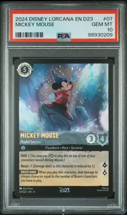 Ravensburger Lorcana Mickey Mouse Playful Sorcerer Promo Holo PSA 10 - Image 1