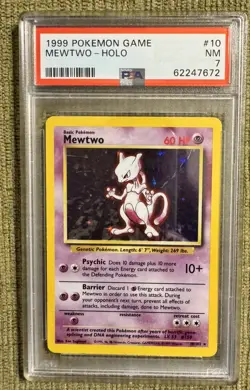 1999 POKEMON #10 MEWTWO-HOLO PSA 7 - Image 1