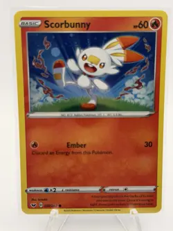 Pokemon TCG Scorbunny 030/202 Cosmo Holo Sword & Shield Base NM Swirl - Image 2