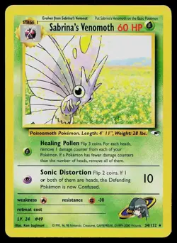 Pokemon Card Gym Heroes Sabrina's Venomoth 34/132 Unlimited Rare - Image 1