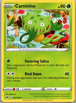 Carnivine Uncommon SWSH: Crown Zenith 012/159 NM - Pokemon TCG - Free Ship! - Image 1