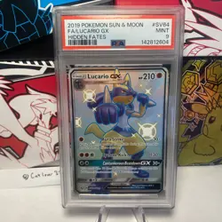 PSA 9 Lucario GX SV64 Hidden Fates Shiny Vault Full Art Holo Pokemon - Image 1