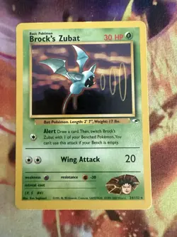 Pokemon Brock's Zubat 24/132 Gym Heroes Unlimited Regular Rare LP - Image 1