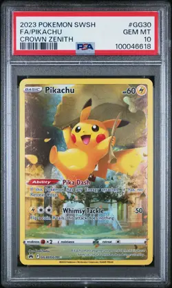 2023 POKEMON SWORD & SHIELD CROWN ZENITH #GG30 FULL ART/PIKACHU PSA 10 - Image 1