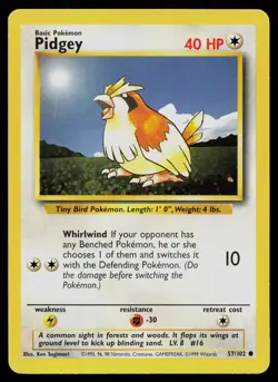 PIDGEY 57/102 COMMON BASE SET UNLIMITED POKEMON LP - Image 1