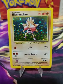 Pokemon TCG Hitmonchan Base Set Holo Unlimited Rare Card 7/102 Vintage LP/NM - Image 1