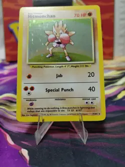 Pokemon TCG Hitmonchan Base Set Holo Unlimited Rare Card 7/102 Vintage LP/NM - Image 2