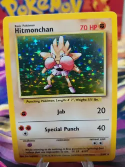 Pokemon TCG Hitmonchan Base Set Holo Unlimited Rare Card 7/102 Vintage LP/NM - Image 5