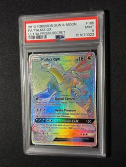 PSA 9 Rainbow Secret Rare Palkia GX #165 Ultra Prism Full Art Pokemon 2018 - Image 1