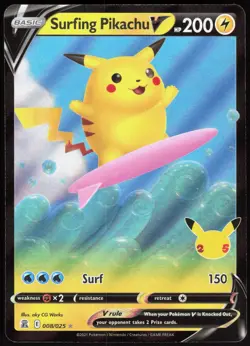 Celebrations Surfing Pikachu V 008/025 Holo V Rare Pokemon NM/M - Image 1