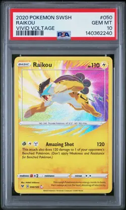 PSA 10 Raikou Amazing Rare VIVID VOLTAGE 050/185 GEM MINT Graded Pokemon Card - Image 1