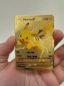 Pikachu V Gold Metal Card SWSH063 Promo Style – Pokemon Fan Art Display Piece - Image 1