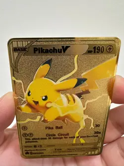 Pikachu V Gold Metal Card SWSH063 Promo Style – Pokemon Fan Art Display Piece - Image 2