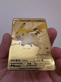 Pikachu V Gold Metal Card SWSH063 Promo Style – Pokemon Fan Art Display Piece - Image 3