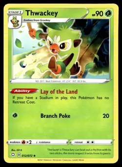 Thwackey Shining Fates 012/072 MP Pokemon TCG | Buy 10 Get 10 Free - Image 1