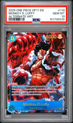 2025 One Piece A Fist of Divine Speed Monkey D Luffy Alternate Art #118 PSA 10 - Image 1