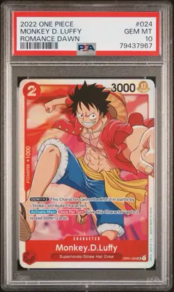 ONE PIECE ROMANCE DAWN OP01-024 MONKEY D. LUFFY PSA 10 GEM MINT - Image 1