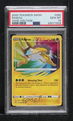 Amazing Rare - Raikou Pokemon Sword & Shield Vivid Voltage PSA 10 GEM MT - Image 1
