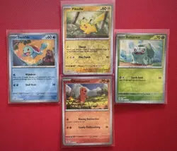 Pokemon 151 Starter Set Charmander Squirtle Bulbasaur Pikachu Reverse Holo Lot - Image 1