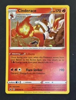 HD SWIRL HOLO 🌀 Cinderace 034/202 Cosmo Sword & Shield Base Promo Pokemon NM - Image 2