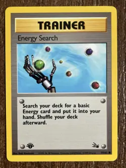 1st Edition Energy Search 59/62 Fossil Set WOTC Vintage Pokemon Card Trainer NM - Image 1