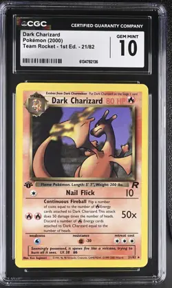CGC 10 GEM MINT Dark Charizard Team Rocket 1st Edition Pokemon Card - Image 1