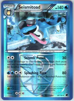 Seismitoad 26/116 Rare Plasma Freeze Pokemon Reverse Holo NM - Image 1
