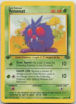 Venonat 63/64 Common Jungle Pokemon 1st Edition LP - Image 1