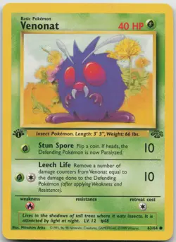 Venonat 63/64 Common Jungle Pokemon 1st Edition LP - Image 1