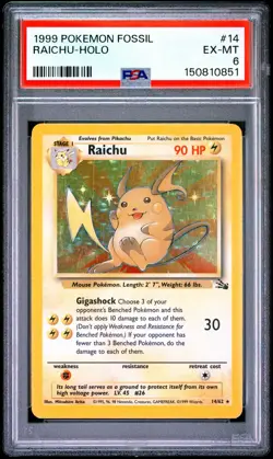 1999 POKEMON FOSSIL #14 RAICHU-HOLO PSA 6 - Image 1