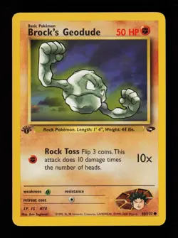 Brock's Geodude 68/132 1st Edition Common Gym Challenge Pokemon Cards - Image 1