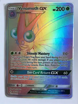 Venomoth Gx RAINBOW SECRET FULL ART RARE 216/214 Pokemon SM Unbroken Bonds NM - Image 1