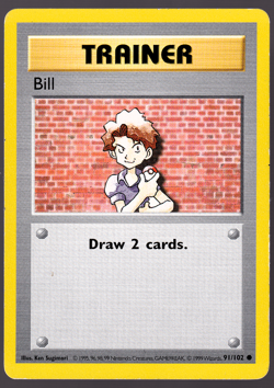 Bill 91/102 Shadowless Base Set Pokemon Card 1999 MP - Image 1