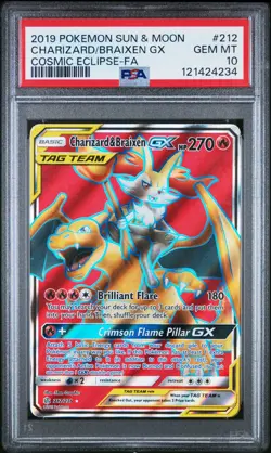 Pokemon Charizard & Braixen GX Full Art 212/236 Cosmic Eclipse GEM MINT PSA 10 - Image 1