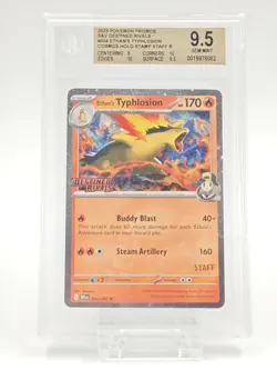 2025 POKEMON S&V DESTINED RIVALS #34 ETHAN'S TYPHLOSION STAFF PROMO BGS 9.5 - Image 1