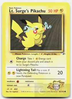 POKEMON LT. SURGE'S PIKACHU 81 GYM HEROES UNLIMITED LP - Image 1