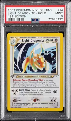 2002 POKEMON NEO DESTINY 1ST EDITION #14 LIGHT DRAGONITE-HOLO PSA 9 - Image 1