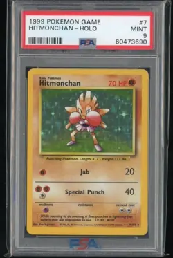 1999 POKEMON BASE SET UNLIMITED #7 HITMONCHAN-HOLO PSA 9 - Image 1