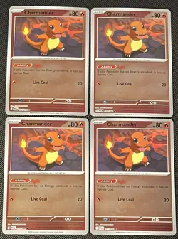 4x Charmander 011/094 Reverse Holo ME02: Phantasmal Flames Pokemon Playset x4 NM - Image 1