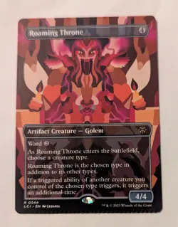 Magic the Gathering Roaming Throne (Borderless) LCI card with Crimped Error - Image 1